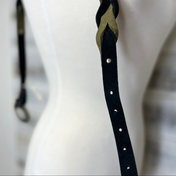 Anthropologie Vintage Black Suede Belt Green Braided Size S M Silver Buckle - Picture 6 of 8